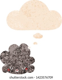 cartoon cloud with thought bubble in grunge distressed retro textured style