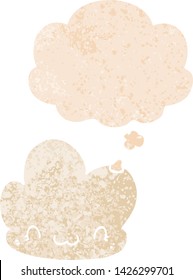 cartoon cloud with thought bubble in grunge distressed retro textured style