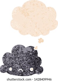 cartoon cloud with thought bubble in grunge distressed retro textured style