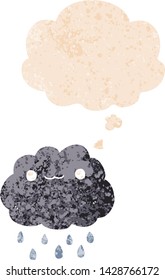 cartoon cloud with thought bubble in grunge distressed retro textured style