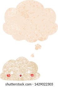 nube de dibujos animados con burbuja de pensamiento en un estilo retro angustiado y con textura estrafalaria