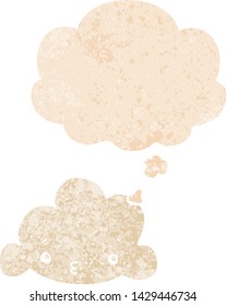 cartoon cloud with thought bubble in grunge distressed retro textured style