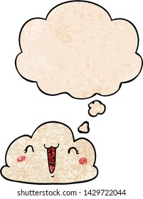 cartoon cloud with thought bubble in grunge texture style