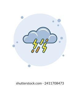 Cartoon cloud with thunderbolt and rain icon vector illustration. Lightning icon on bubbles background. Storm sign concept.