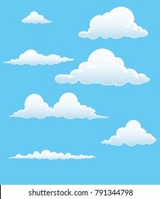 Cartoon Cloud Vector Set. Blue Sky With White Clouds