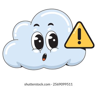 Cartoon Cloud with Warning Sign