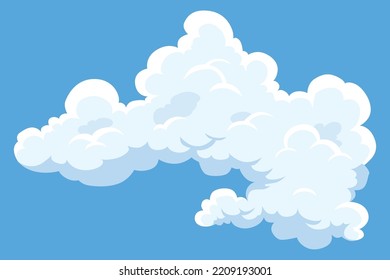 Cartoon Clouds. Abstract White Cloudscape Icon Symbol. Vector Cloudy Landscape Or Simplicity Nature Aerial Panorama. Round Shapes In Flat Style