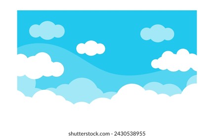 Fondo de nubes de dibujos animados, cielo y nubes, fondo hermoso. Diseño elegante con un cartel plano de dibujos animados, volantes, postales, banners web. 