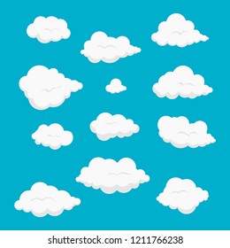 Cartoon clouds in blue sky, isolated vector set