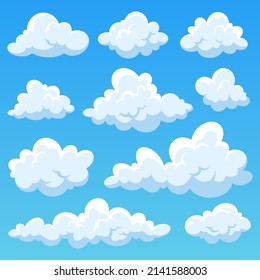 Cartoon clouds in the blue sky, vector collection