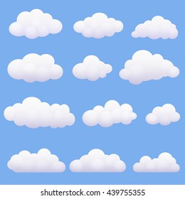 Cartoon clouds collection on the blue background. Soft data clouds concept.