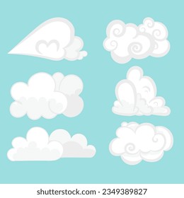cartoon clouds collections, white, flat design, editable vector, blue sky
