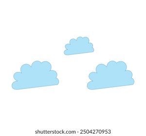 Nubes de dibujos animados en diseño plano. Nubes azules aisladas sobre fondo blanco. Ilustración vectorial.