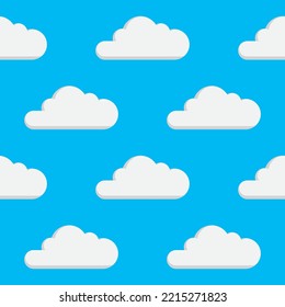 Cartoon clouds floating in a blue sky.
Seamless, repeating vector pattern texture of clouds against a clear sunny blue sky.