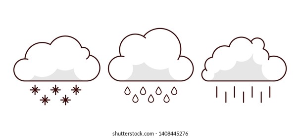 Cartoon clouds icon collection. Abstract weather sign. Cloud with snowflakes and rain drops