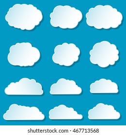 Cartoon clouds icons set. Universal clouds set to use for web and mobile UI, set of basic clouds elements isolated vector illustration