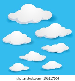 Cartoon  clouds. Illustration on blue background for design