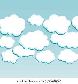 Cartoon clouds. Illustration on blue background for design