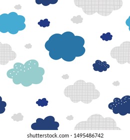 Cartoon clouds illustration, seamless pattern. Design for fabric, wrapping, textile, wallpaper, apparel. Vector illustration.