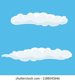Cartoon clouds isolated on blue sky panorama vector collection. Cloudscape in blue sky, white cloud illustration