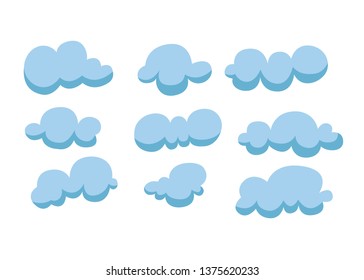 Cartoon clouds isolated on blue sky panorama vector collection. Cloudscape in blue sky, white cloud illustration