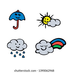 Cartoon clouds isolated on blue sky panorama vector collection. Cloudscape in blue sky, white cloud illustration vector.