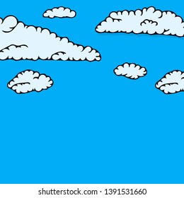 Cartoon clouds isolated on blue sky panorama vector collection. Cloudscape in blue sky, white cloud illustration vector.