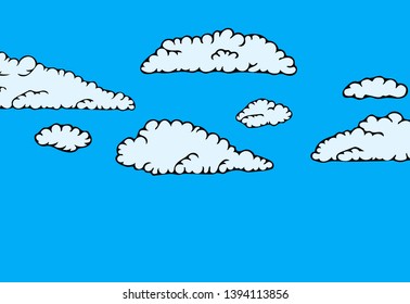 Cartoon clouds isolated on blue sky panorama vector collection. Cloudscape in blue sky, white cloud illustration vector.