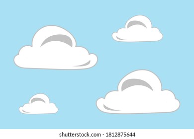 Cartoon clouds isolated on blue sky panorama vector collection. Cloudscape in blue sky, white cloud illustration