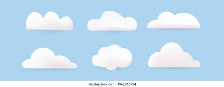 Cartoon clouds isolated on blue sky panorama vector collection. Cloudscape in blue sky, white cloud illustration.