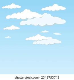 Cartoon clouds isolated on blue sky panorama vector collection. Cloudscape in blue sky, white cloud illustration