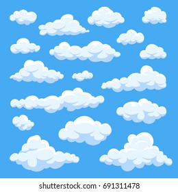 Cartoon clouds isolated on blue sky panorama vector collection. Cloudscape in blue sky, white cloud illustration - Shutterstock ID 691311478