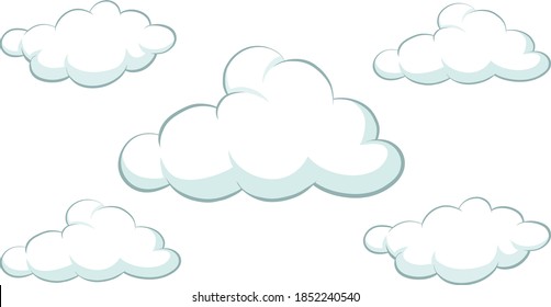 Cartoon clouds isolated on white vector collection, white cloud illustration