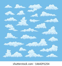 Cartoon clouds on blue sky background. Vector illustration