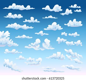 cartoon clouds on blue sky background. vector illustration