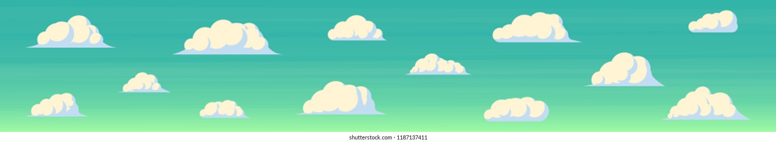 Cartoon clouds on sky background. Vector flat illustration.