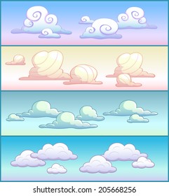 Nubes de dibujos animados en el cielo, cuatro variantes