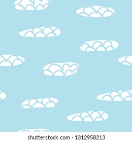 Cartoon clouds pattern isolated on blue sky panorama vector collection. Cloudscape in blue sky, white cloud illustration for fabric, textile, wallpaper, wrapping paper.