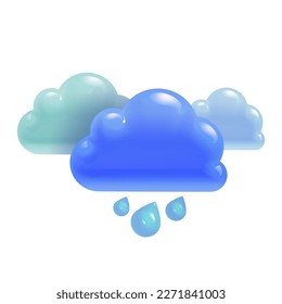 Cartoon Clouds with Raindrops in 3d Realistic Style. Weather Rain Icon for Web Animations Backgrounds Games Mobile Apps Business Concept. Vector Illustration