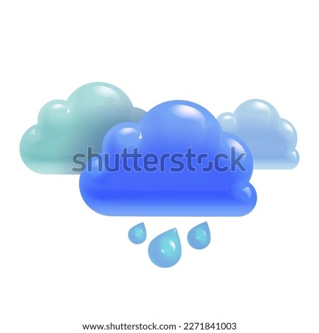 Cartoon Clouds with Raindrops in 3d Realistic Style. Weather Rain Icon for Web Animations Backgrounds Games Mobile Apps Business Concept. Vector Illustration