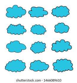 Cartoon clouds set. Hand drawn doodle blue icon clouds