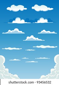 Cartoon Clouds Set/ Illustration of a collection of various vector cartoon clouds on a blue sky background