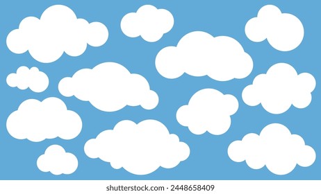 Nubes de dibujos animados aisladas sobre fondo de cielos azules. Ilustración vectorial.