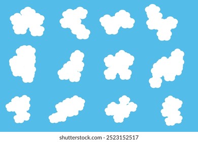 Cartoon clouds set isolated on blue sky. Cloudscape in blue sky, white cloud.