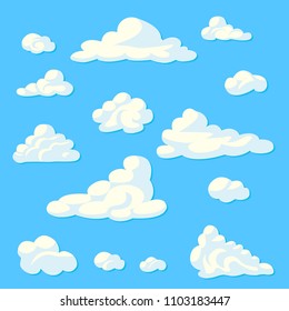 Nubes de dibujos animados sobre un fondo azul. Ilustración vectorial.