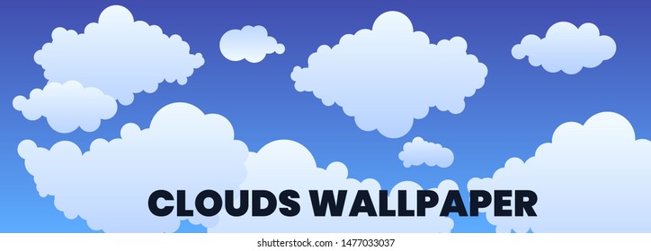 Cartoon Clouds Set On Blue Sky Background. Set of funny cartoon clouds, smoke patterns and fog icons, for filling your sky scenes or ui games backgrounds.