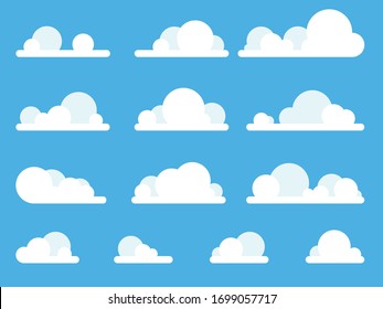 Cartoon Clouds Set On Blue Sky Background
