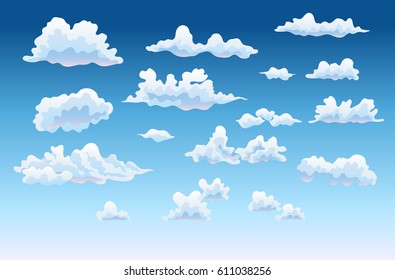 cartoon clouds set on blue sky vector illustration