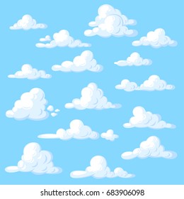 Cartoon clouds set on blue background