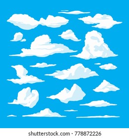 Cartoon Clouds Set On Blue Sky Background. Vector illustration design.